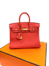 Hermes Birkin 25 Orange Poppy Togo Leather Turn-Lock Closure With Gold Hardware