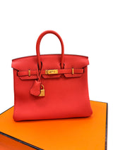Hermes Birkin 25 Orange Poppy Togo Leather Turn-Lock Closure With Gold Hardware