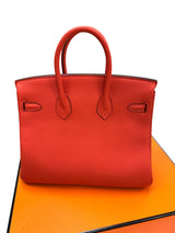 Hermes Birkin 25 Orange Poppy Togo Leather Turn-Lock Closure With Gold Hardware
