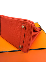 Hermes Birkin 25 Orange Poppy Togo Leather Turn-Lock Closure With Gold Hardware