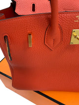 Hermes Birkin 25 Orange Poppy Togo Leather Turn-Lock Closure With Gold Hardware