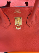 Hermes Birkin 25 Orange Poppy Togo Leather Turn-Lock Closure With Gold Hardware