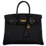 Hermès Birkin 35 Black De Coromandel Chevre Leather With Gold Hardware