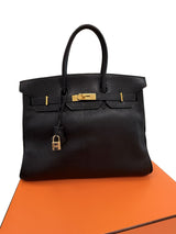 Hermès Birkin 35 Black De Coromandel Chevre Leather With Gold Hardware