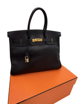 Hermès Birkin 35 Black De Coromandel Chevre Leather With Gold Hardware