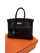 Hermès Birkin 35 Black De Coromandel Chevre Leather With Gold Hardware