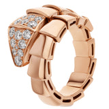Bulgari Serpenti Viper One-Coil Ring With Pave Diamonds On Head 18K Rose Gold