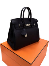 Hermes Birkin 25 Black Togo Leather With Palladium Hardware Handbag