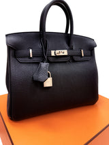 Hermes Birkin 25 Black Togo Leather With Palladium Hardware Handbag