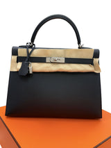 Hermès Kelly Sellier 32 Black Epsom Leather With Palladium Hardware