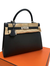 Hermès Kelly Sellier 32 Black Epsom Leather With Palladium Hardware