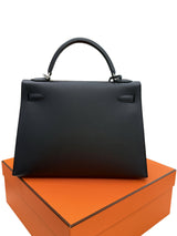 Hermès Kelly Sellier 32 Black Epsom Leather With Palladium Hardware