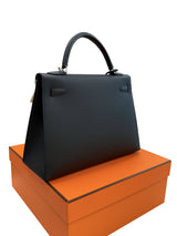 Hermès Kelly Sellier 32 Black Epsom Leather With Palladium Hardware