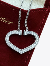 Cartier Round Brilliant Diamond Large C Heart Pendant Necklace 18k White Gold