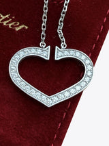 Cartier Round Brilliant Diamond Large C Heart Pendant Necklace 18k White Gold