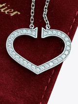 Cartier Round Brilliant Diamond Large C Heart Pendant Necklace 18k White Gold