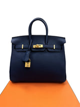 Hermès Birkin 25 Bleu De Prusse Togo Leather With Gold Hardware