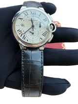 Cartier Ballon Bleu 44mm Steel Silver Dial Chronograph Mens Watch W6920003