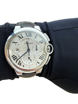 Cartier Ballon Bleu 44mm Steel Silver Dial Chronograph Mens Watch W6920003