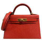 Hermes Kelly Mini 20 Capucine Orange Red Epsom Leather Gold Hardware Handbag