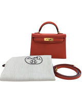 Hermes Kelly Mini 20 Capucine Orange Red Epsom Leather Gold Hardware Handbag