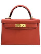 Hermes Kelly Mini 20 Capucine Orange Red Epsom Leather Gold Hardware Handbag