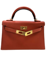 Hermes Kelly Mini 20 Capucine Orange Red Epsom Leather Gold Hardware Handbag