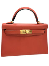 Hermes Kelly Mini 20 Capucine Orange Red Epsom Leather Gold Hardware Handbag