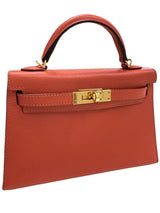 Hermes Kelly Mini 20 Capucine Orange Red Epsom Leather Gold Hardware Handbag