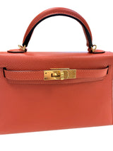 Hermes Kelly Mini 20 Capucine Orange Red Epsom Leather Gold Hardware Handbag