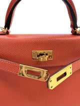 Hermes Kelly Mini 20 Capucine Orange Red Epsom Leather Gold Hardware Handbag