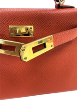 Hermes Kelly Mini 20 Capucine Orange Red Epsom Leather Gold Hardware Handbag