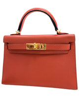 Hermes Kelly Mini 20 Capucine Orange Red Epsom Leather Gold Hardware Handbag