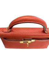 Hermes Kelly Mini 20 Capucine Orange Red Epsom Leather Gold Hardware Handbag