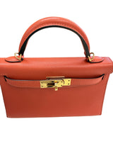 Hermes Kelly Mini 20 Capucine Orange Red Epsom Leather Gold Hardware Handbag