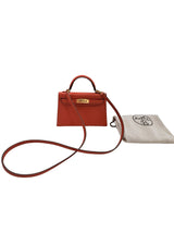 Hermes Kelly Mini 20 Capucine Orange Red Epsom Leather Gold Hardware Handbag
