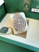 Rolex Datejust 41mm Chocolate Index Dial Two-Tone Rose Gold Steel Watch 126331