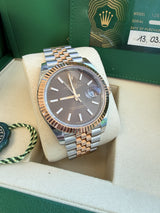 Rolex Datejust 41mm Chocolate Index Dial Two-Tone Rose Gold Steel Watch 126331