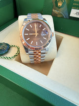 Rolex Datejust 41mm Chocolate Index Dial Two-Tone Rose Gold Steel Watch 126331