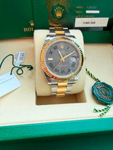 Rolex Datejust 41mm Wimbledon Dial Fluted Bezel Gold Steel Oyster Watch 126333