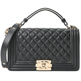 Chanel Quilted Calfskin Leather Medium Boy Top Handle Flap Handbag Black
