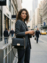 Chanel Quilted Calfskin Leather Medium Boy Top Handle Flap Handbag Black