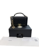 Chanel Quilted Calfskin Leather Medium Boy Top Handle Flap Handbag Black