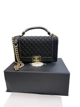 Chanel Quilted Calfskin Leather Medium Boy Top Handle Flap Handbag Black