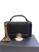 Chanel Quilted Calfskin Leather Medium Boy Top Handle Flap Handbag Black
