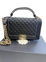 Chanel Quilted Calfskin Leather Medium Boy Top Handle Flap Handbag Black