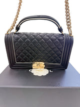 Chanel Quilted Calfskin Leather Medium Boy Top Handle Flap Handbag Black