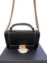 Chanel Quilted Calfskin Leather Medium Boy Top Handle Flap Handbag Black