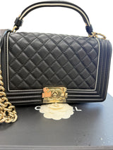 Chanel Quilted Calfskin Leather Medium Boy Top Handle Flap Handbag Black