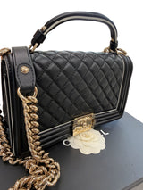 Chanel Quilted Calfskin Leather Medium Boy Top Handle Flap Handbag Black